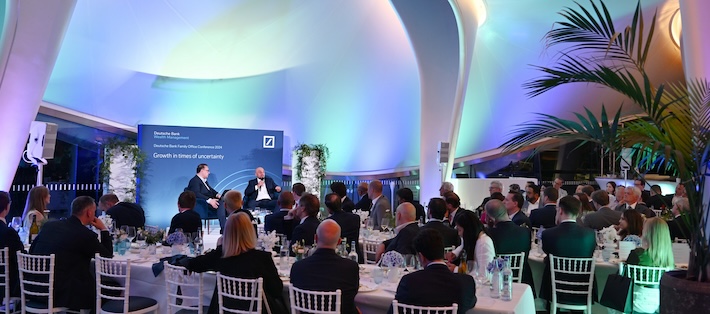Wide shot of the 2024 Deutsche Bank Family Office Conference at London's Serpentine Gallery 